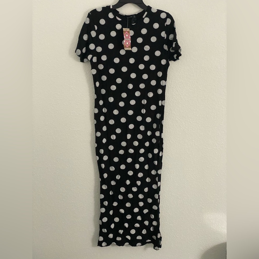 Boohoo Black Dress with White Polka Dots